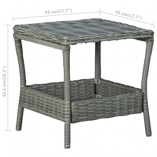 Dārza galds, gaiši pelēks, 45x45x46,5 cm, PE rotangpalma