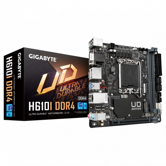 Gigabyte H610I DDR4 1.0 M/B Procesoru saime Intel, Procesora ligzda LGA1700, DDR4 DIMM, Atmiņas sloti 2, Atbalstītie cietā diska interfeisi SATA, M.2, SATA savienotāju skaits 4, Chipset Intel H610 Express, Mini-ITX