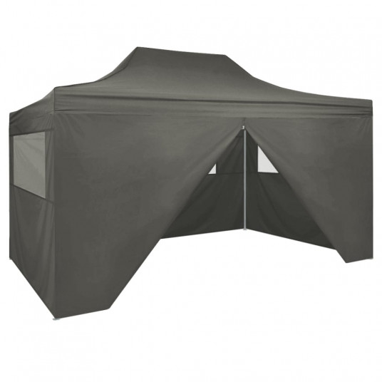 Saliekama telts ar 4 sānu sienām, antracītpelēka, 3x4,5 m
