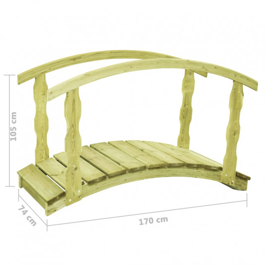 Dārza tiltiņš ar margām, 170x74x105 cm, impregnēts priedes koks