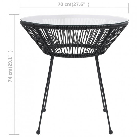Dārza galds, Ø70x74 cm, melns, PE rotangpalma un stikls