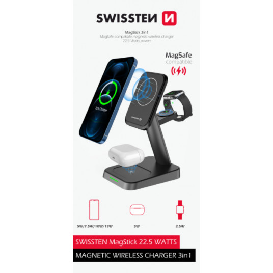 Swissten 3in1 MagStick 22,5 W bezvadu lādētājs