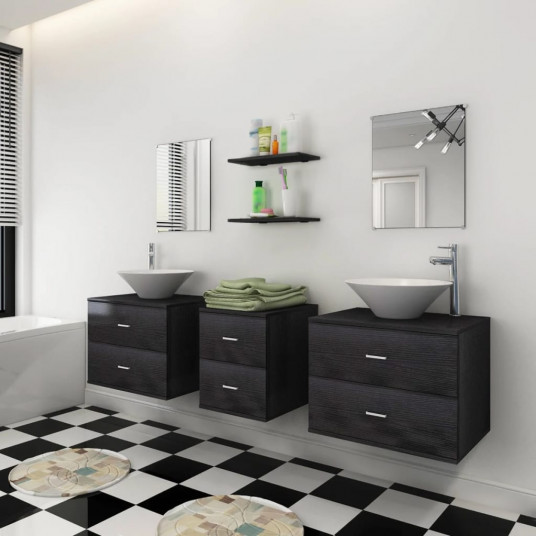 Vannas istabas mēbeles, izlietnes un krāni, 9 gab., melnā krāsā
