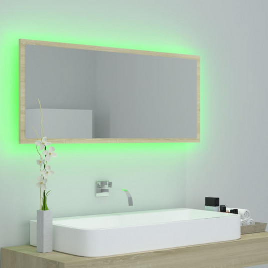 Vannasistabas spogulis, LED, ozolkoka krāsā, 100x8,5x37 cm