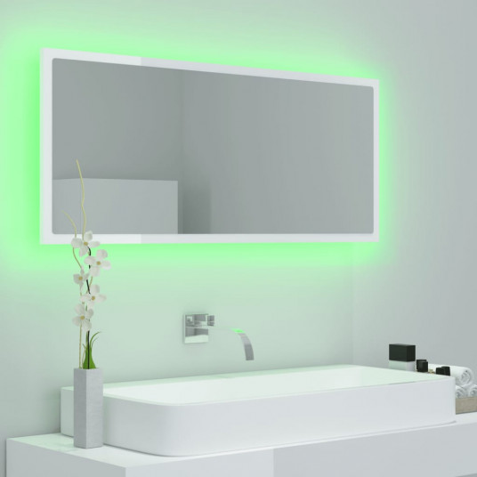 Vannasistabas spogulis, LED, spīdīgi balts, 100x8,5x37cm