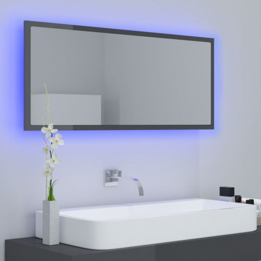 Vannasistabas spogulis, LED, spīdīgi pelēks, 100x8,5x37 cm