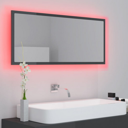 Vannasistabas spogulis, LED, spīdīgi pelēks, 100x8,5x37 cm