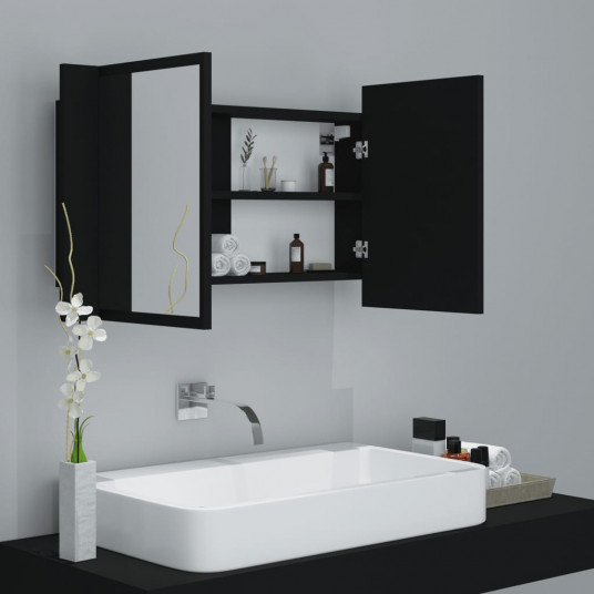 Vannasistabas spoguļskapītis ar LED, melns, 80x12x45 cm