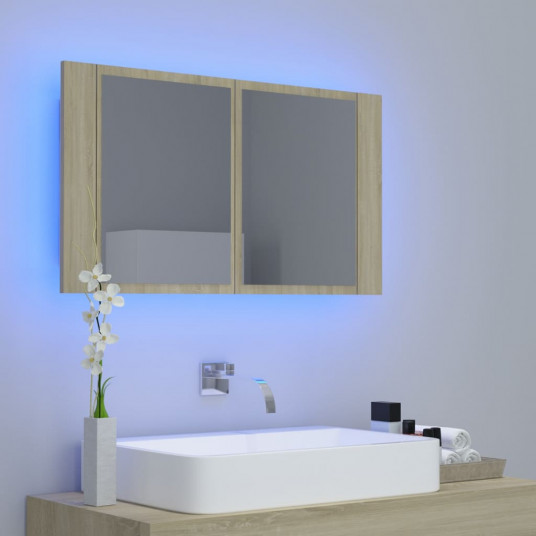 Vannasistabas spoguļskapītis, LED, ozolkoka krāsa, 80x12x45 cm