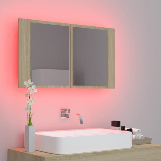 Vannasistabas spoguļskapītis, LED, ozolkoka krāsa, 80x12x45 cm