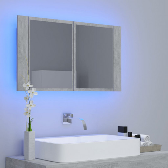 Vannasistabas spoguļskapītis ar LED, betona pelēks, 80x12x45 cm