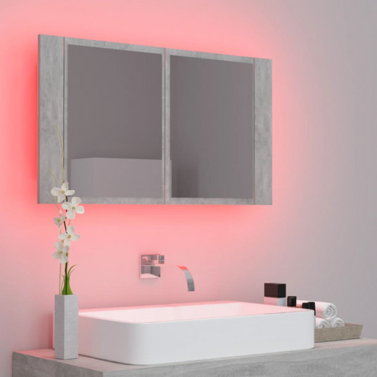 Vannasistabas spoguļskapītis ar LED, betona pelēks, 80x12x45 cm
