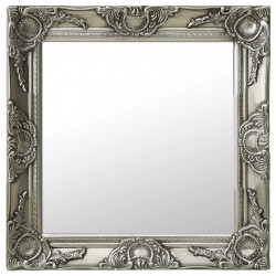 Baroka stila sienas spogulis, 50x50 cm, sudraba krāsā