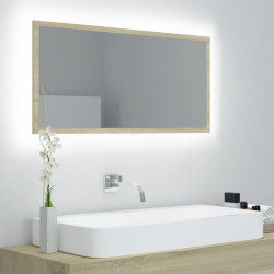 Vannasistabas spogulis, LED, ozolkoka krāsā, 90x8,5x37 cm