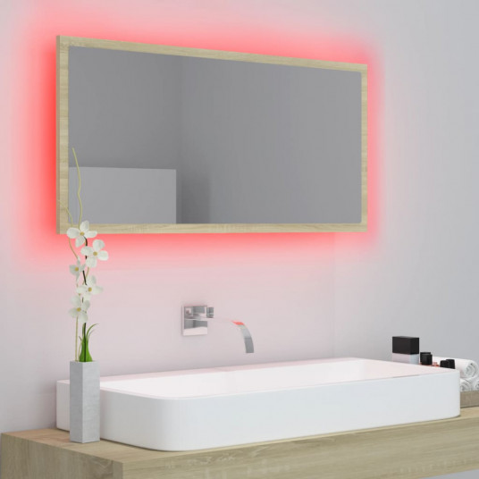Vannasistabas spogulis, LED, ozolkoka krāsā, 90x8,5x37 cm
