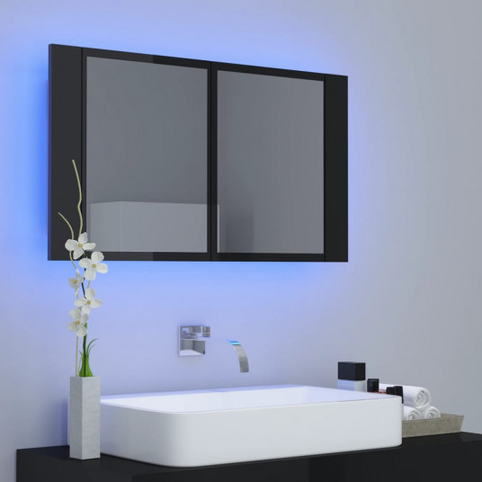 Vannasistabas spoguļskapītis ar LED, melns, 80x12x45 cm