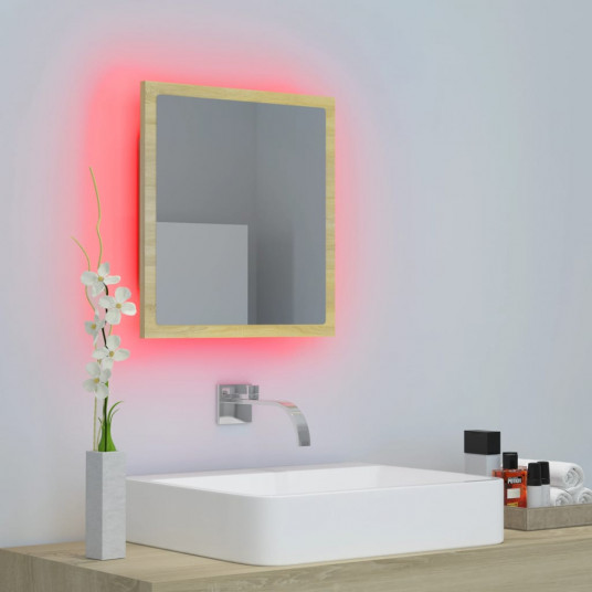 Vannasistabas spogulis, LED, ozolkoka krāsā, 40x8,5x37 cm