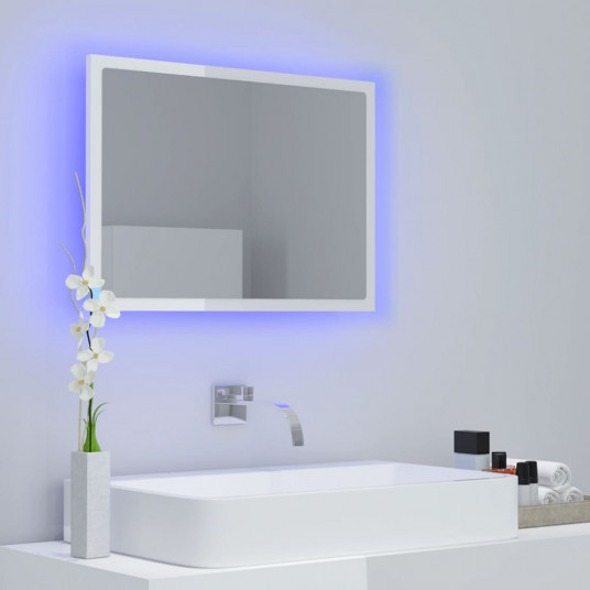 Vannasistabas spogulis, LED, spīdīgi balts, 60x8,5x37 cm