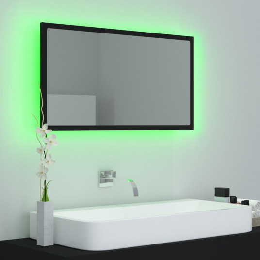 Vannasistabas spogulis, LED, melns, 80x8,5x37 cm