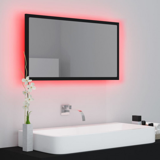 Vannasistabas spogulis, LED, melns, 80x8,5x37 cm
