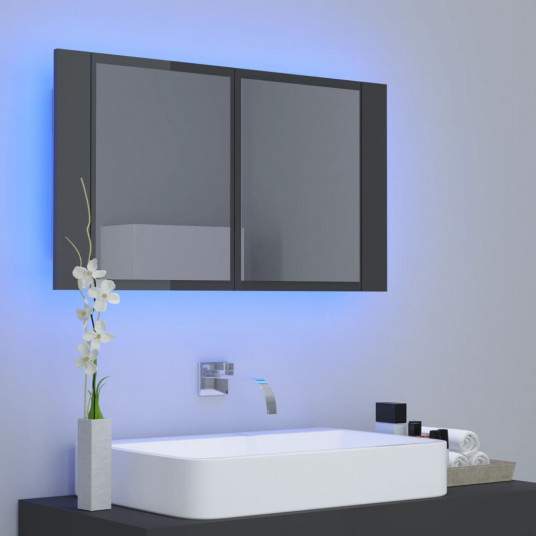Vannasistabas spoguļskapītis ar LED, pelēks, 80x12x45 cm