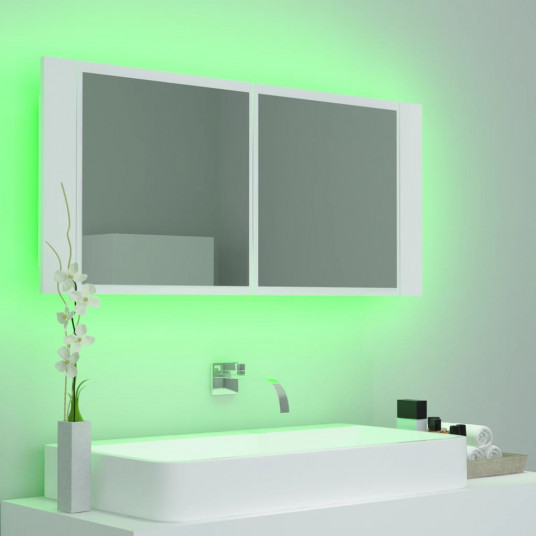 Vannasistabas spoguļskapītis ar LED, balts, 100x12x45 cm
