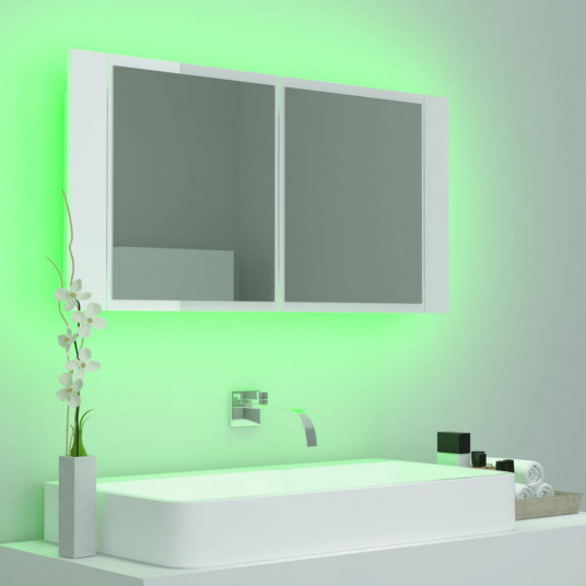 Vannasistabas spoguļskapītis ar LED, balts, 90x12x45 cm
