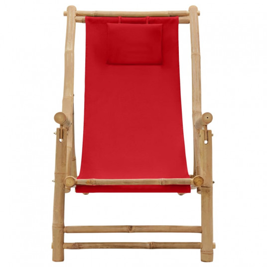 Pludmales krēsls, bambuss un sarkans audekls