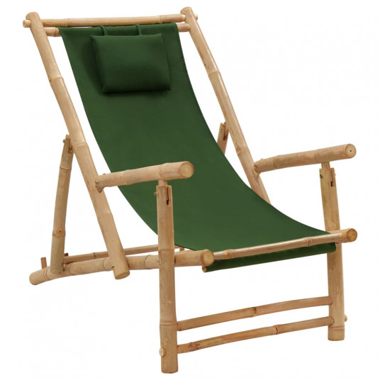 Pludmales krēsls, bambuss un zaļš audekls