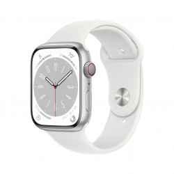Viedais Pulkstenis Apple Watch Series 8 GPS, 45mm LTE Silver Aluminium Case with White Sport Band - Regular MP4J3UL/A