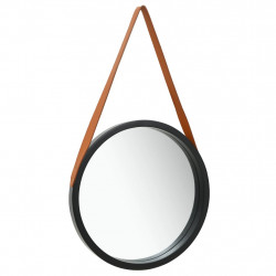 Sienas spogulis ar siksnu, 50 cm, melns