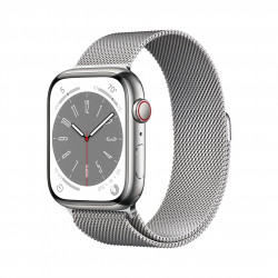 Viedais Pulkstenis Apple Watch Series 8 GPS, 41mm LTE Silver Stainless Steel Case with Silver Milanese Loop MNJ83UL/A
