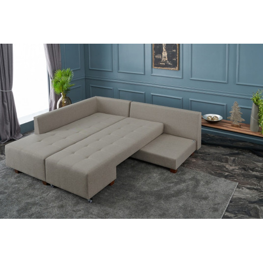 Stūra dīvāna gultne Hanah Home Manama Corner Sofa Bed Left - Krēms