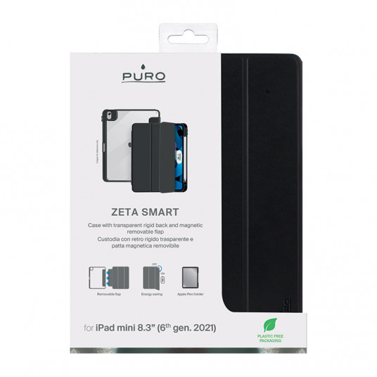 Zeta Smart maciņš PURO priekš iPad mini 6 (2021), noņemams magnētiskais atloks, Apple zīmuļa turētājs, melns / IPAD15ZETASMBLK