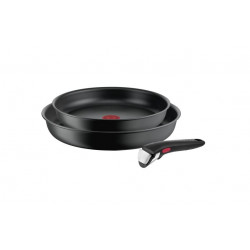 TEFAL pannu komplekts L7649253 Ingenio Ultimate Frying, Diametrs 24/28 cm, Piemērots indukcijas plīts virsmai, Noņemams rokturis, Melns