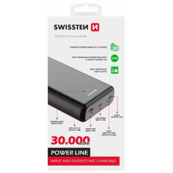 Swissten Power Bank Power Line 30000 mAh 20W Power Delivery melns