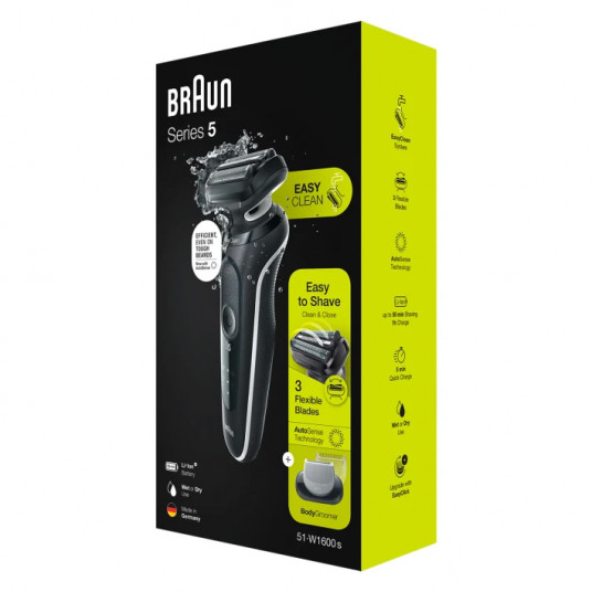 Braun skuveklis 51-W1600s Darbības laiks (maks.) 50 min, mitrs un sauss, melns/balts