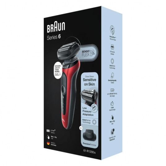 Braun skuveklis 61-R1200s Darbības laiks (maks.) 50 min, mitrs un sauss, sarkans/melns