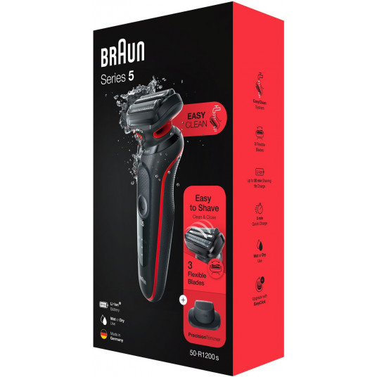 Braun skuveklis 51-R1200s Darbības laiks (maks.) 50 min, mitrs un sauss, melns/sarkans