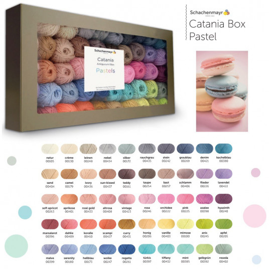 Tamborēšanas komplekts (50 krāsas) Catania Amigurumi kastīte - pasteļtoņos