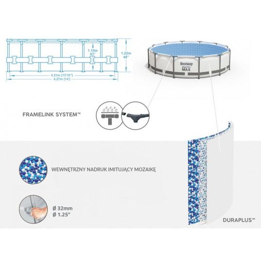 Baseina rāmis Bestway STEEL PRO MAX™ 427 X 122 cm, 5612X