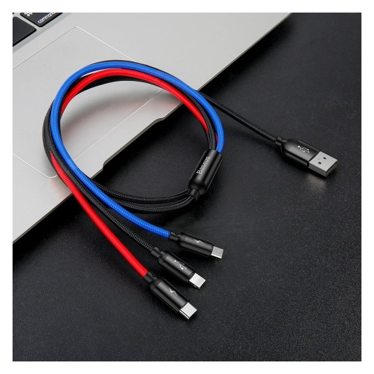 Cable Baseus USB2.0 A spraudnis un 3 spraudņi (USB C, micro USB, Lightning)