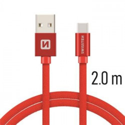Swissten Textile Universal Quick Charge 3.1 USB-C Data and Charging Cable 2m Red