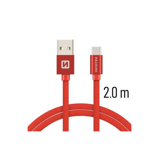 Swissten Textile Universal Quick Charge 3.1 USB-C Data and Charging Cable 2m Red