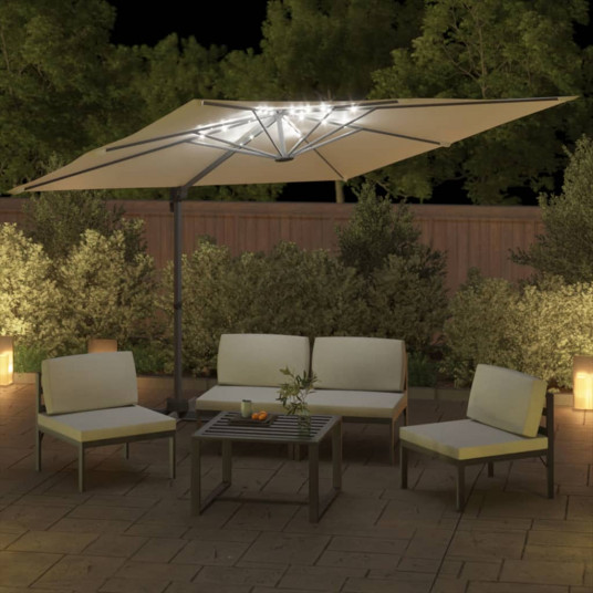 LED dārza saulessargs, 400x300 cm, smilšu balts