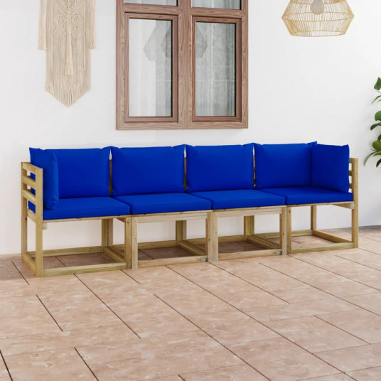 četrvietīgs dārza dīvāns ar ziliem matračiem