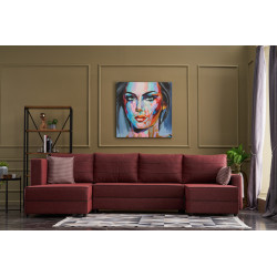 Stūra dīvāns - gulta Ece Panoramik sarkans