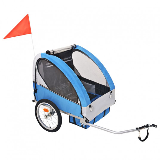 Bērnu velo piekabe, 30 kg, pelēka ar zilu