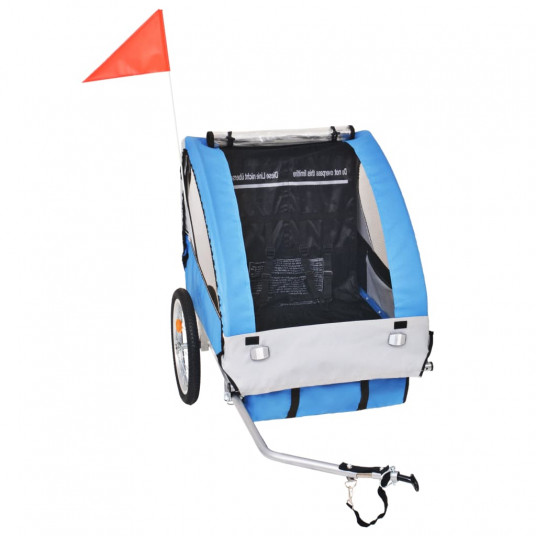 Bērnu velo piekabe, 30 kg, pelēka ar zilu