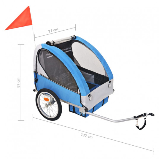 Bērnu velo piekabe, 30 kg, pelēka ar zilu